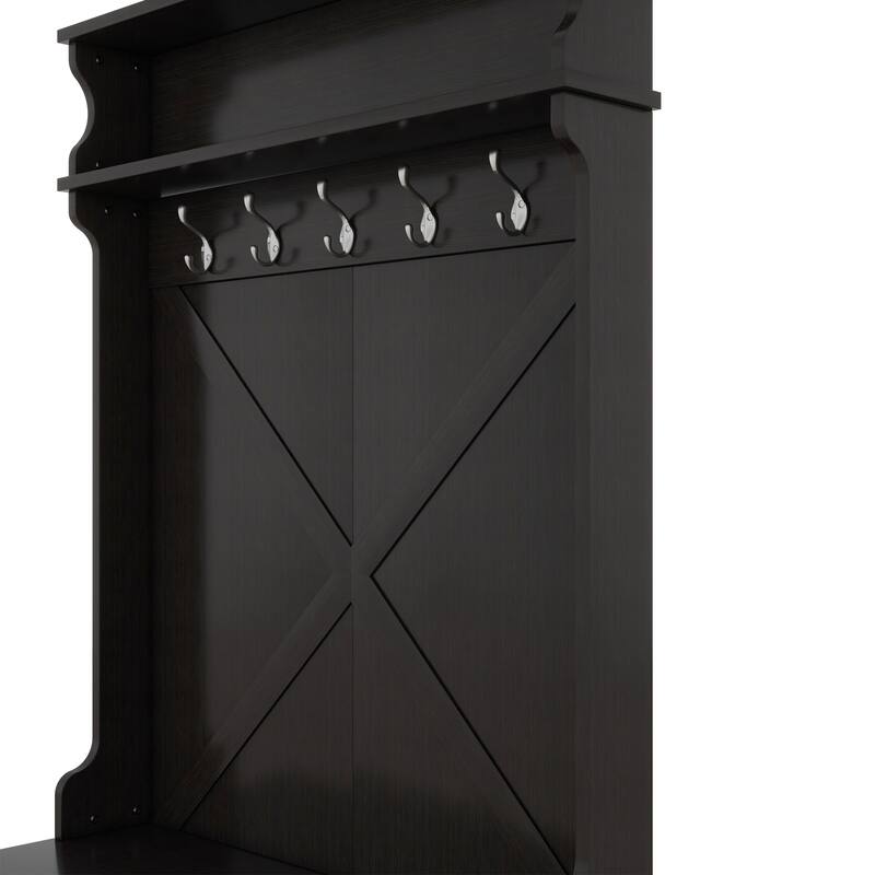 47.2"W Hall Tree Entryway Bench with Coat Rack with 5 Hanging Hooks and Shoe Cabinet