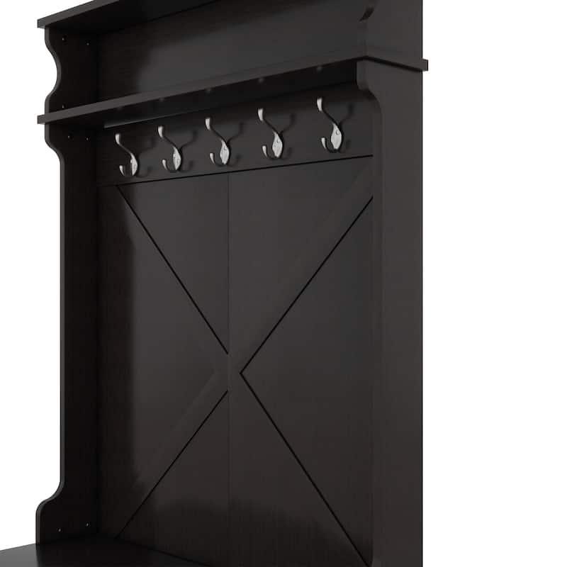 74.8'' Modern Entryway Hall Tree - Shoe Cabinet with Sliding Doors and Coat Rack