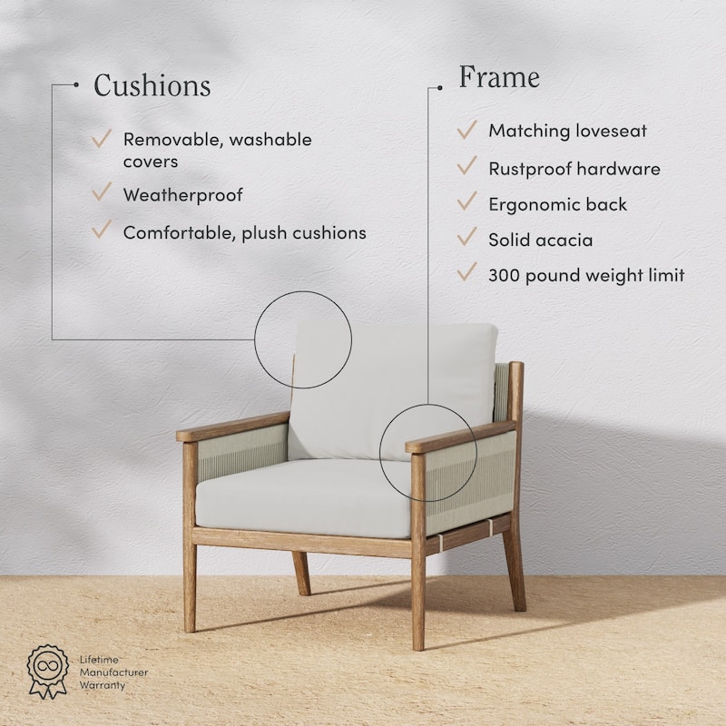 Kayden Bohemian Wooden Upholstered Armchair with Removable Cushion Covers and Solid Acacia Wood Frame