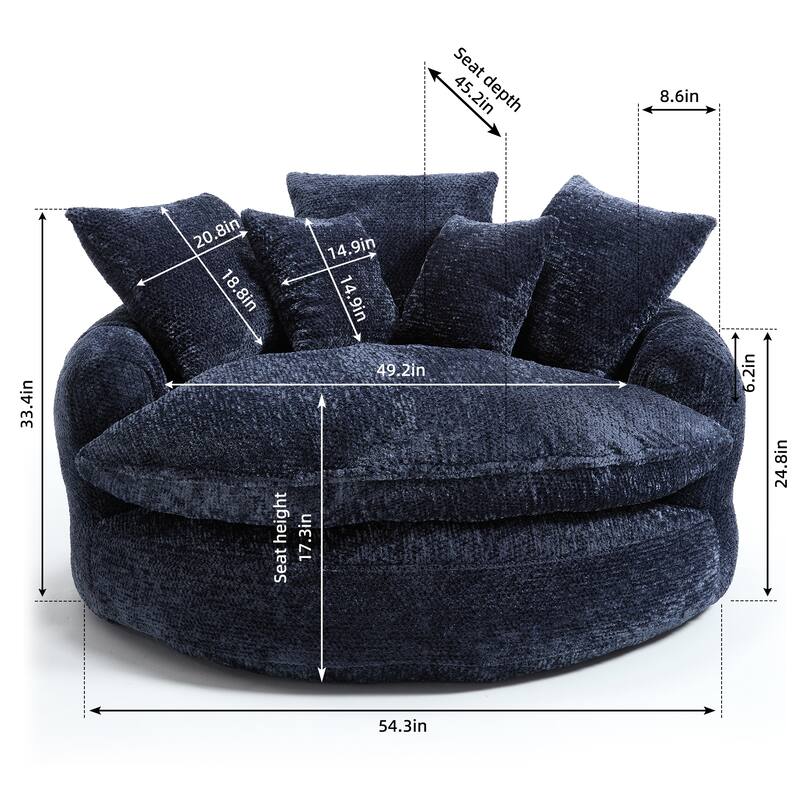 55" Modern Long Polyester Foam Round Bean Bag Sofa Chair with Pillows