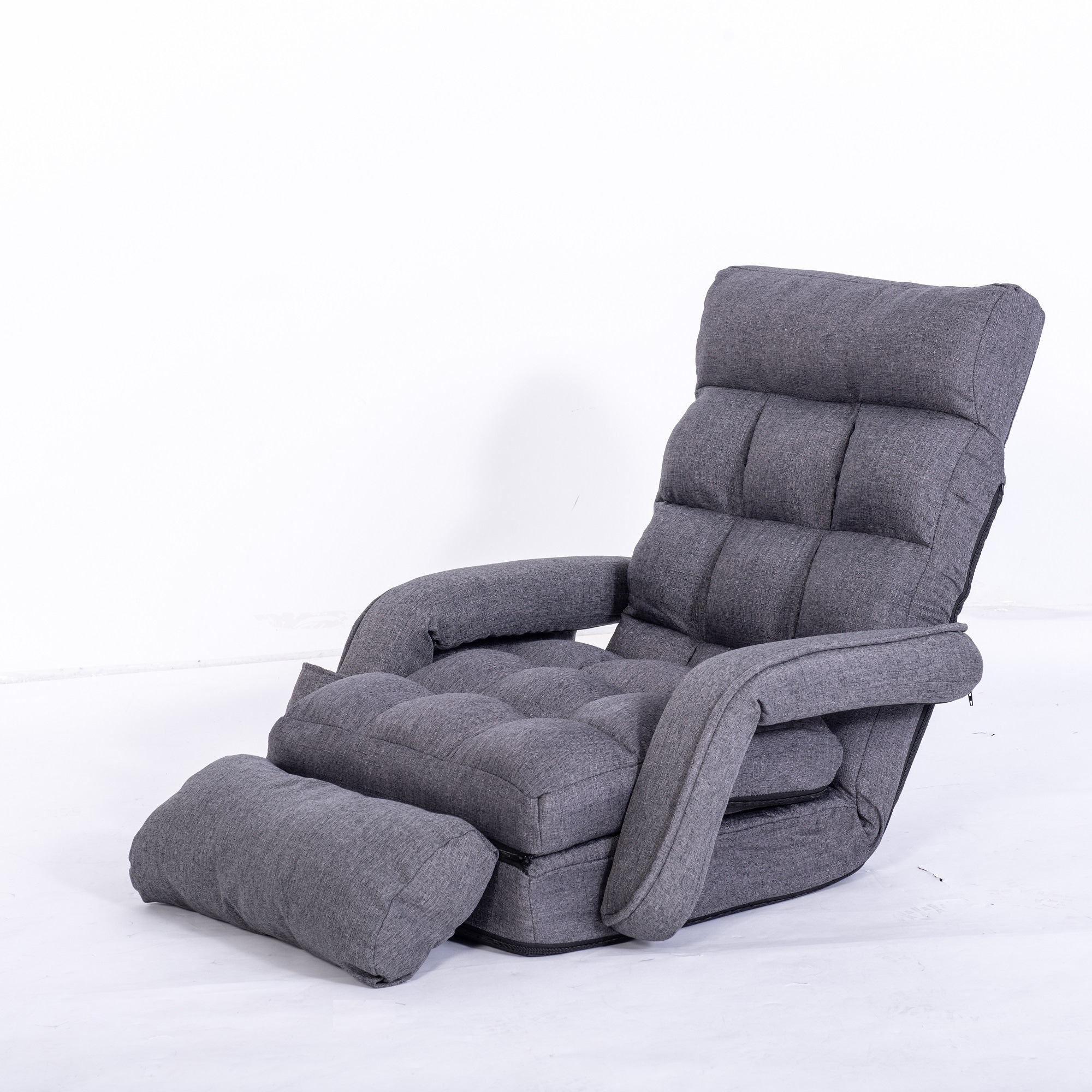 Dark Gray Fabric Lazy Sofa Bed Fold Floor Chair 6-Position