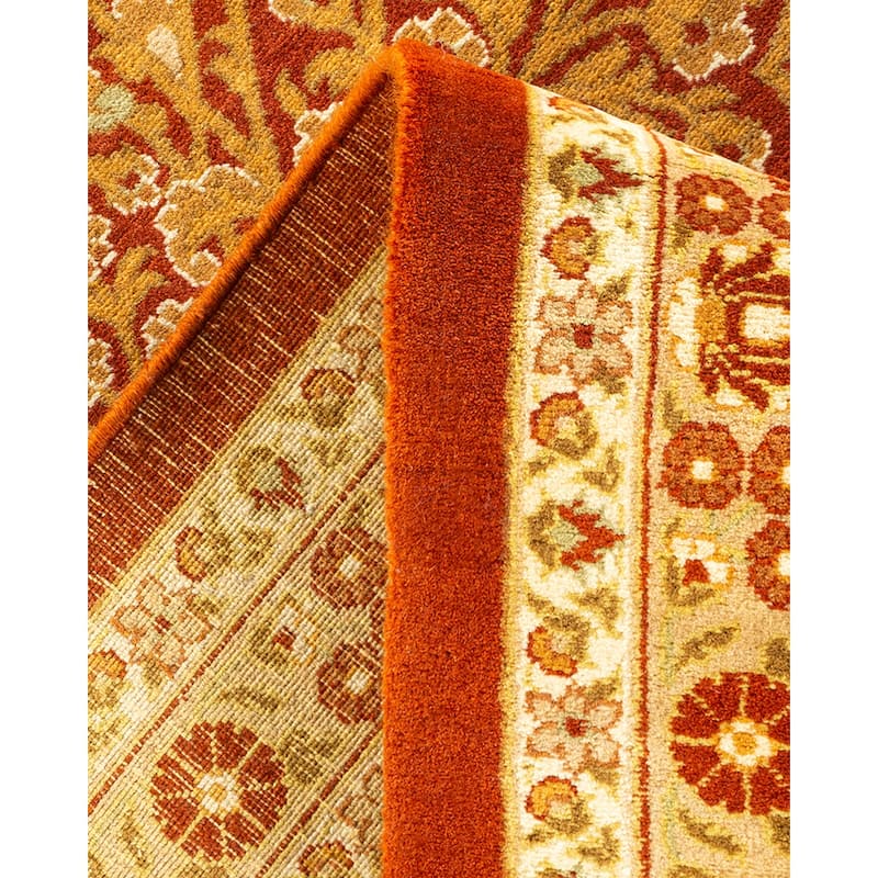 Overton Handknotted Wool Traditional Oriental Orange Area Rug - 9' x 12'