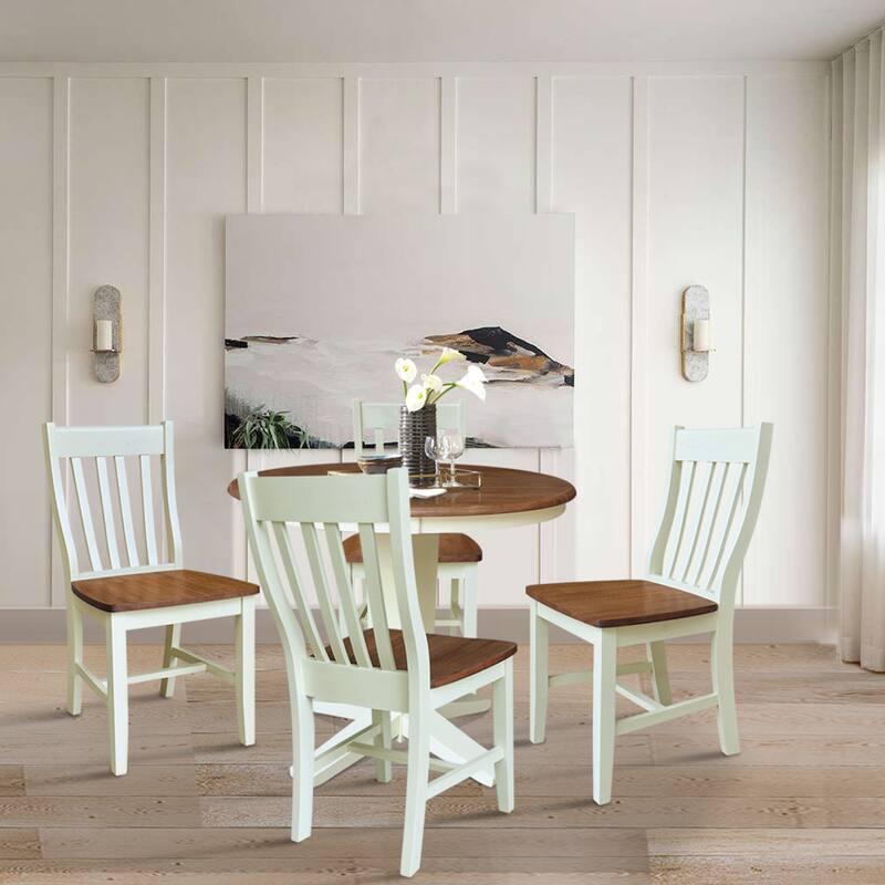 36 in Solid Wood Round Top Pedestal Dining Table with Dining Chairs