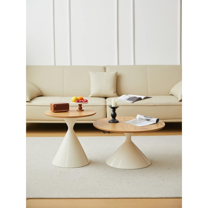 Modern Round Double Cone Design Coffee Table, Set of 2