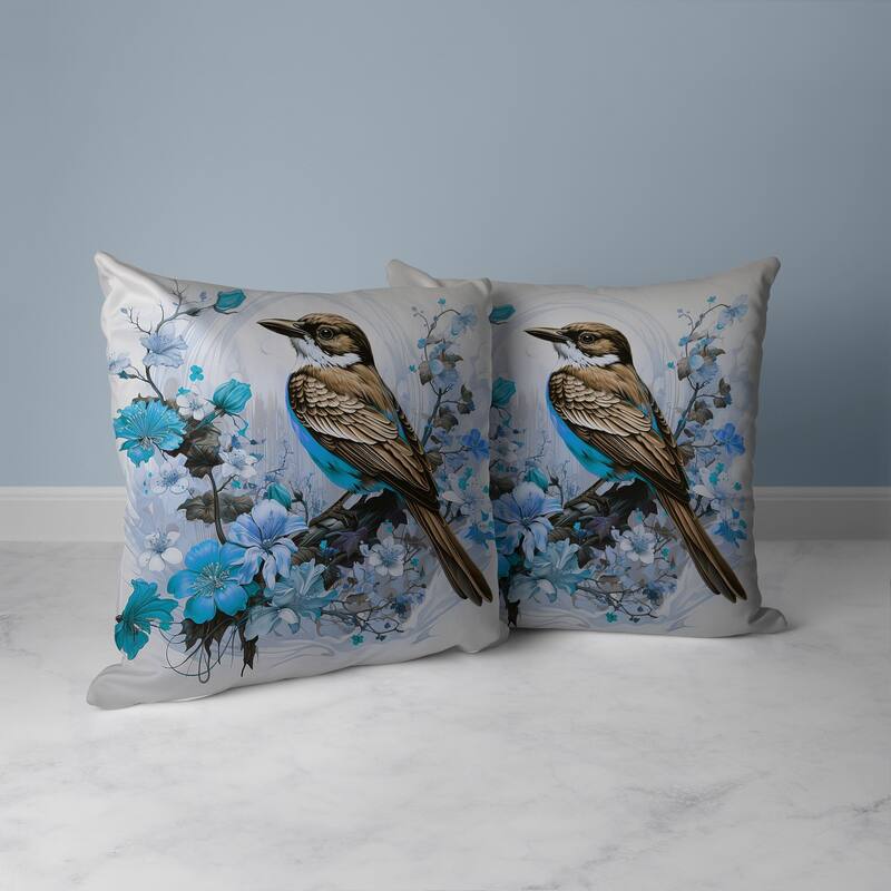 Feathered Floralscapes Faux Suede Reversible Throw Pillow Copper and Cyan