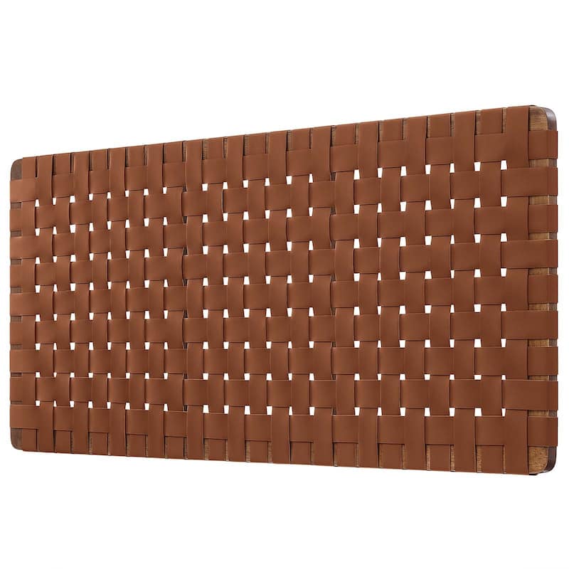 Ditmas Solid Wooden Brown Leather Basket Weaved Floating Full Size Headboard