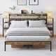 preview thumbnail 2 of 6, King Bed Frame with Storage, LED Lights and Charging Station, Velvet Headboard, Dark Grey