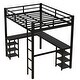 preview thumbnail 12 of 10, Industrial Modern Full Metal Loft Bed with Desk and Shelves, Loft Bed with Ladder and Guardrails, Black with Black Desk