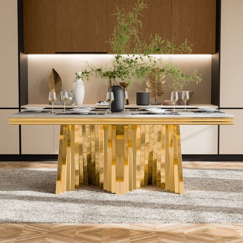 Furniture of America Thaddeus Glam 79-inch Sintered Stone Top Dining Table - Gold