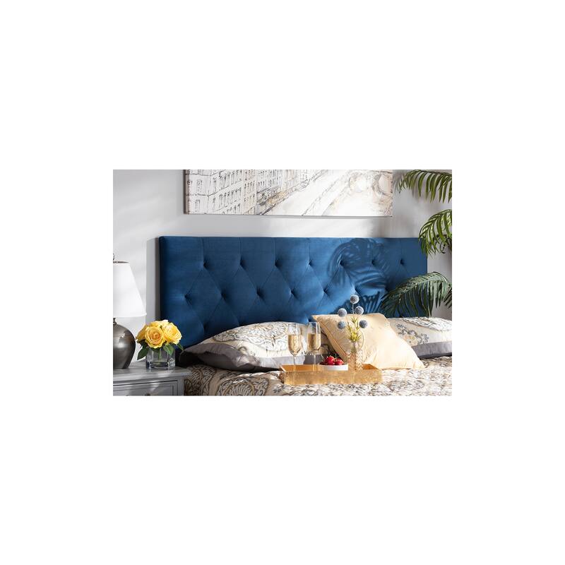 King Size Headboard Upholstered Velvet, Modern Design, Navy Blue, Easy Assembly