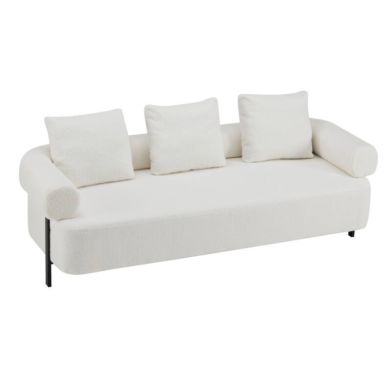 Christopher Knight Home - Leontius Boucle Sofa with Rolled Armrests and 3 Plush Pillows