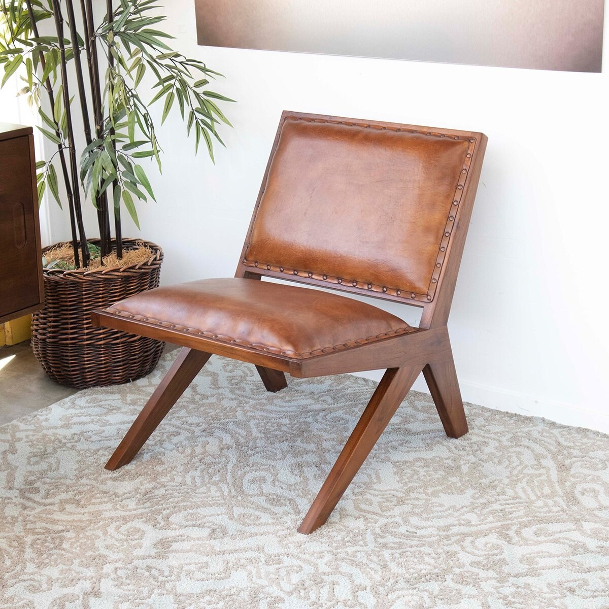 Mid Century Modern Smit Tan Leather Lounge Chair 30 5 H X 24 W X 27 5 D Overstock 32043654