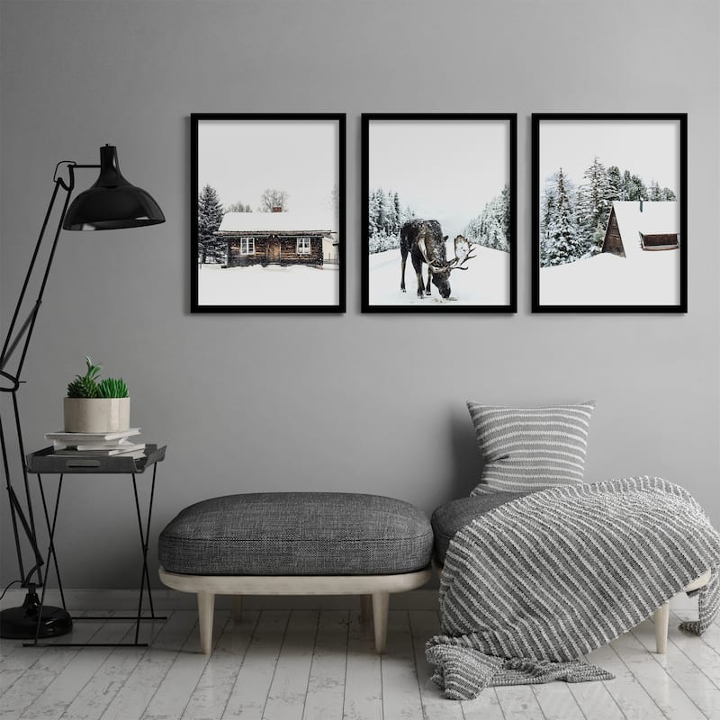 (Set of 3) Triptych Wall Art Wall Art Snowy Cabin by Tanya Shumkina