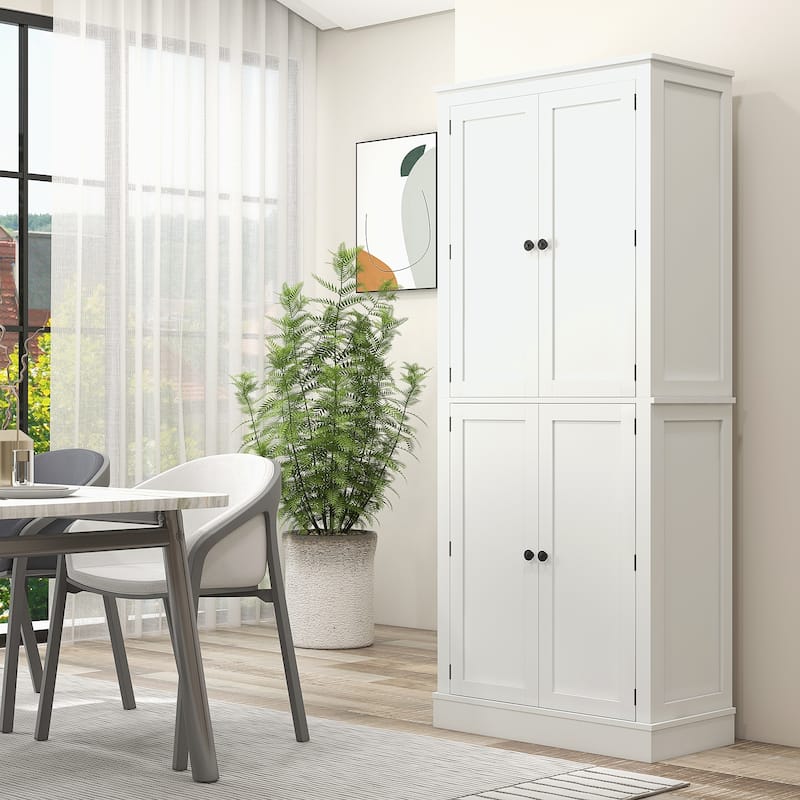 HOMCOM 72" Kitchen Pantry, Modern 4-Door Kitchen Storage Cabinet with Inside Drawer, Hanging Door Shelves,White - white