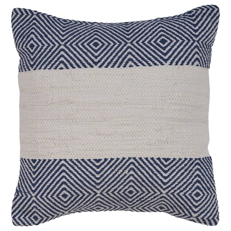 18" Blue and White Nautical Geometric Square Throw Pillow