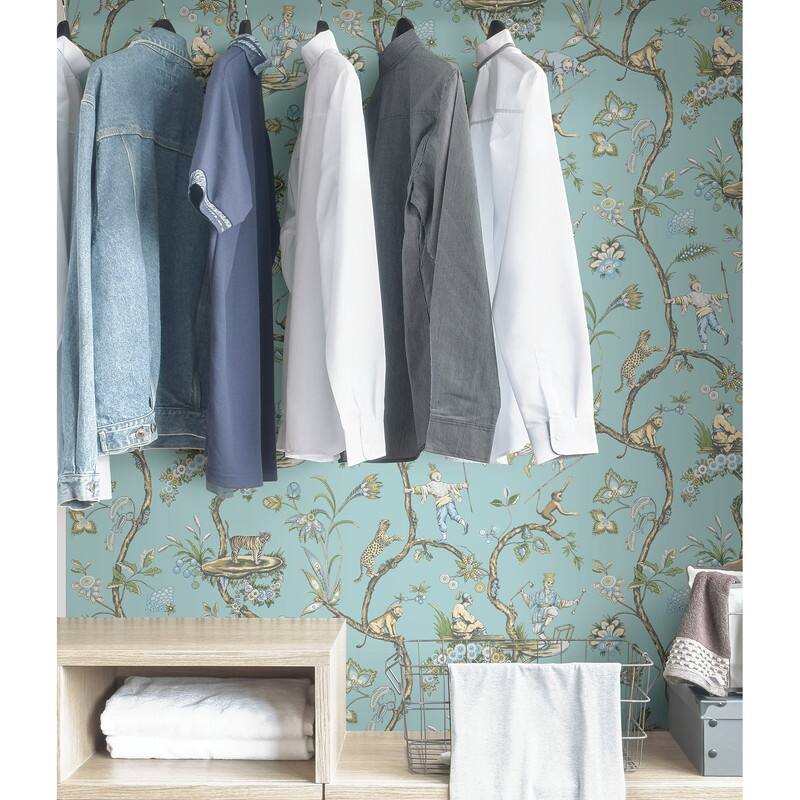 Scalamandre Robin's Egg Blue Chinoise Exotique Self Adhesive Peel & Stick Wallpaper