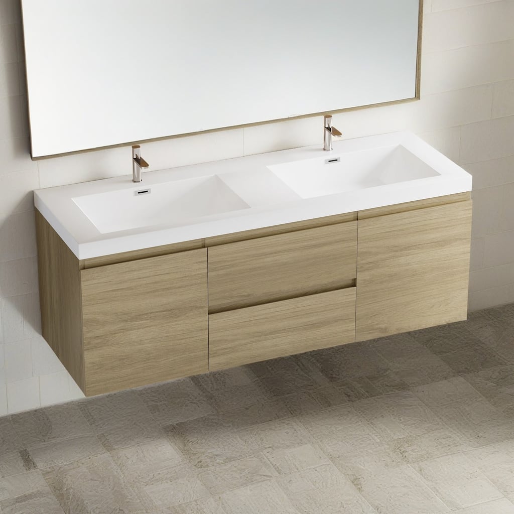 GDFStudio - Carter Floating Bathroom Vanity with Resin Countertop & Soft-Close Drawers