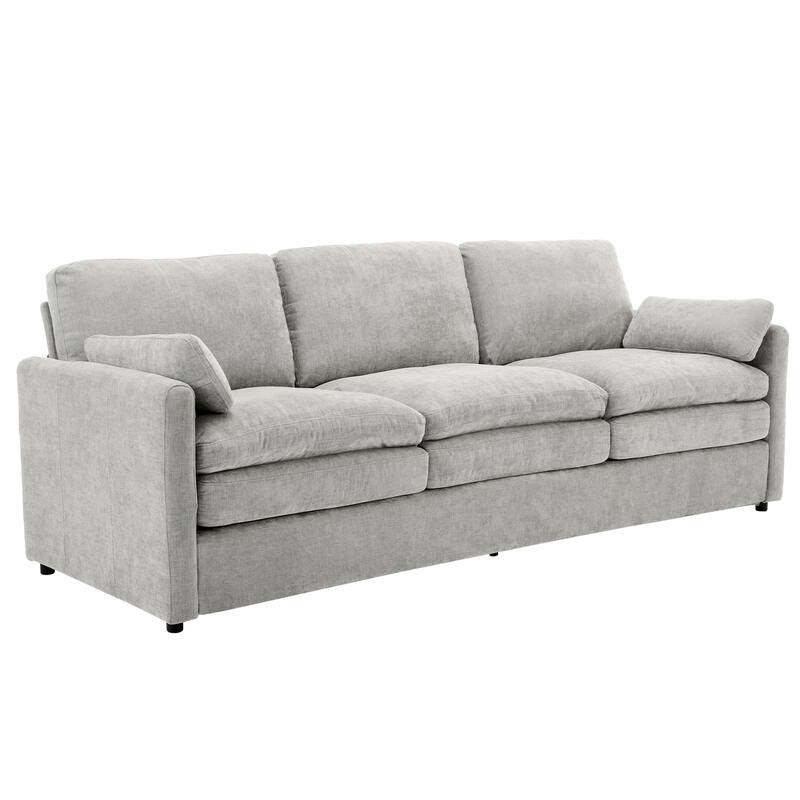 Modern Chenille Comfy Upholstered 3-Seat Sofa, Comfy Cloud 3-seater Sofa w2 Lumbar Pillow Plush Cushion Sofa Couch