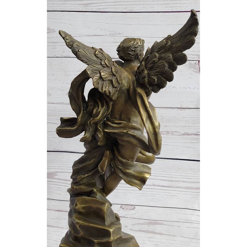 Eros Psyche Romantic Lovers Angel Bronze Statue Sculpture Figure On Marble Base 13 Inches X 6 Inches