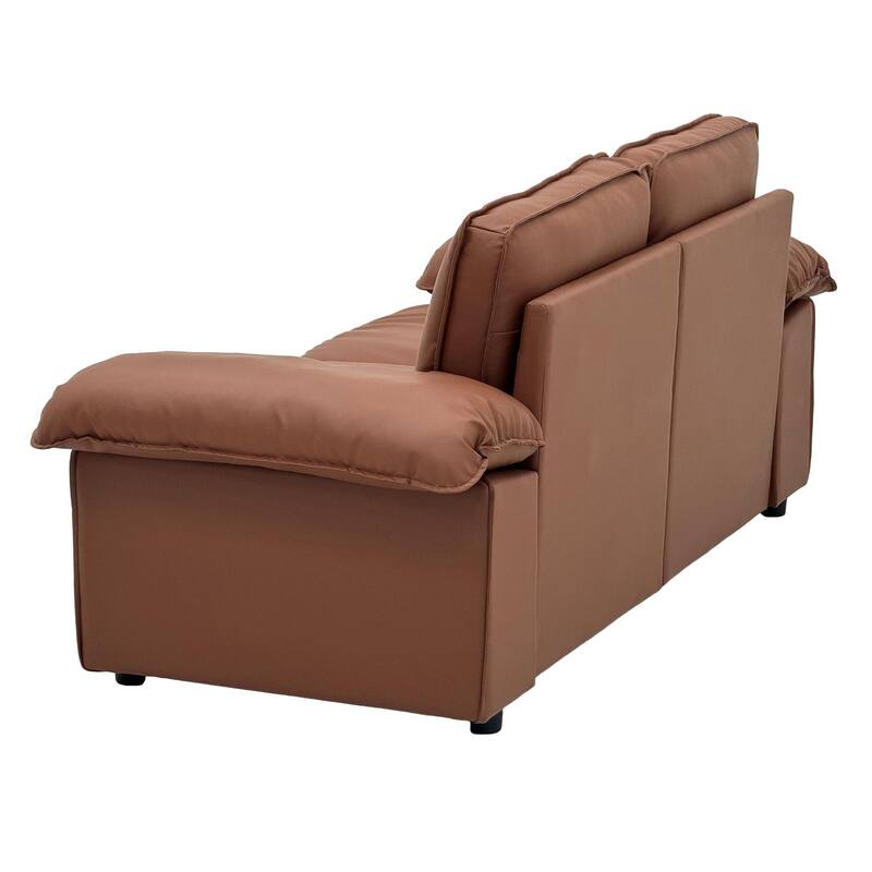 Leather Compact Sofa Couch with Hidden Storage, Minimalist 2-Seater Loveseat Sofa Couch with Pillow Armrests