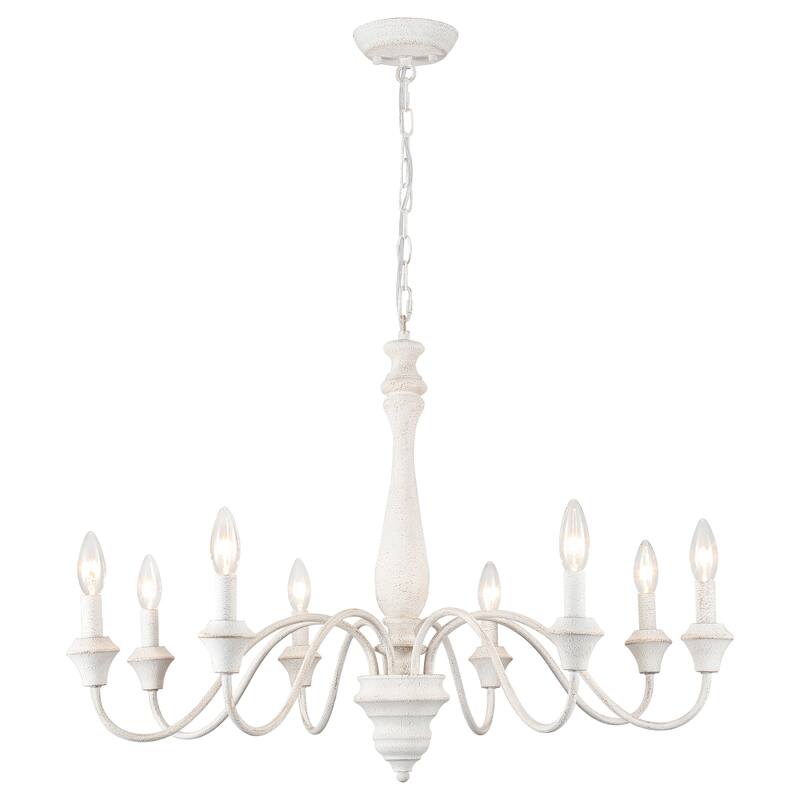 8-Light Vintage Candlestick Hanging Chandelier Lighting for Kitchen Island - White