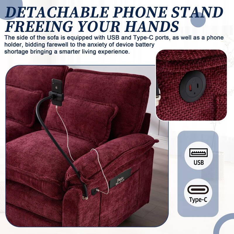 Chenille U-shape Sectional Sofa with Chaise and Storage Ottoman, Modular Couch with USB/Type-C Ports, Side Pockets, Phone Holder