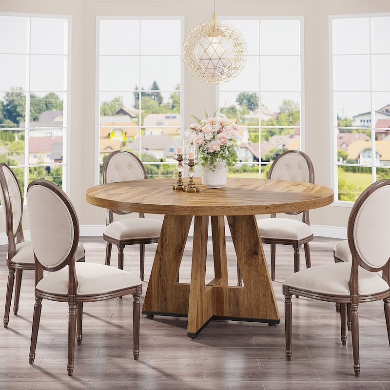 Round Dining Table for 4, 47 Inch Farmhouse Kitchen Table Small Dinner Table Wood Kitchen Table for Dining Room Living Room