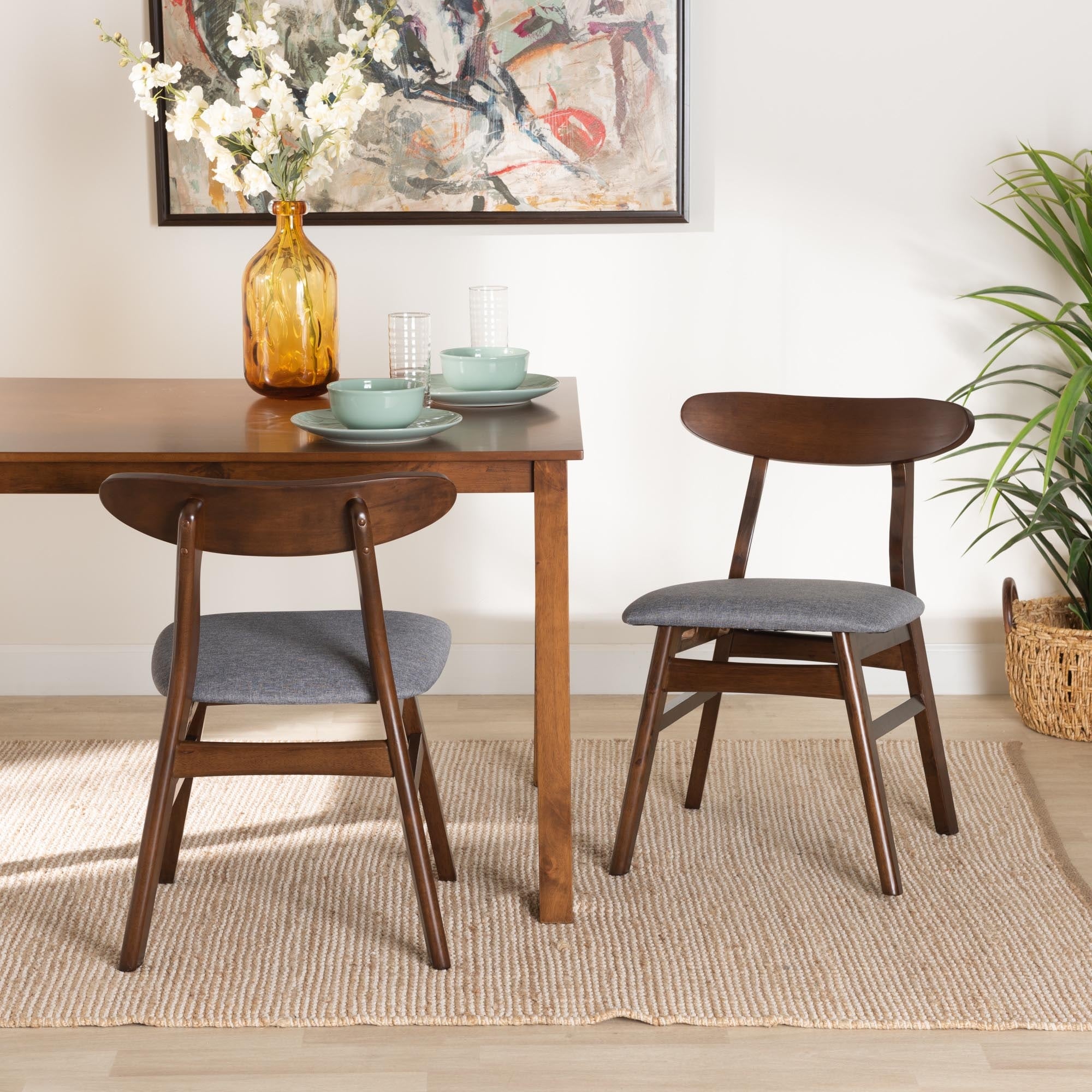 Grey fabric 2025 oak dining chairs