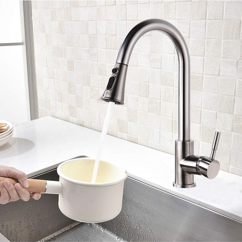 Proox Commercial Single Handle Pull Down Sprayer Kitchen Sink Faucet with Soap Dispenser