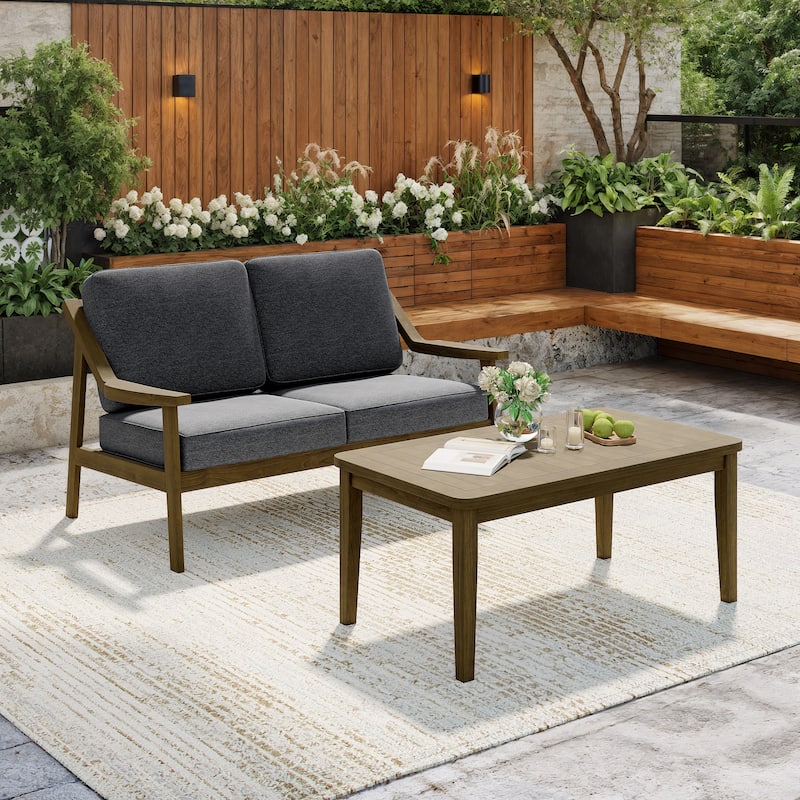Outdoor Patio Wood Bistro Set/Loveseat Set - Brown/Dark Grey - 2-piece
