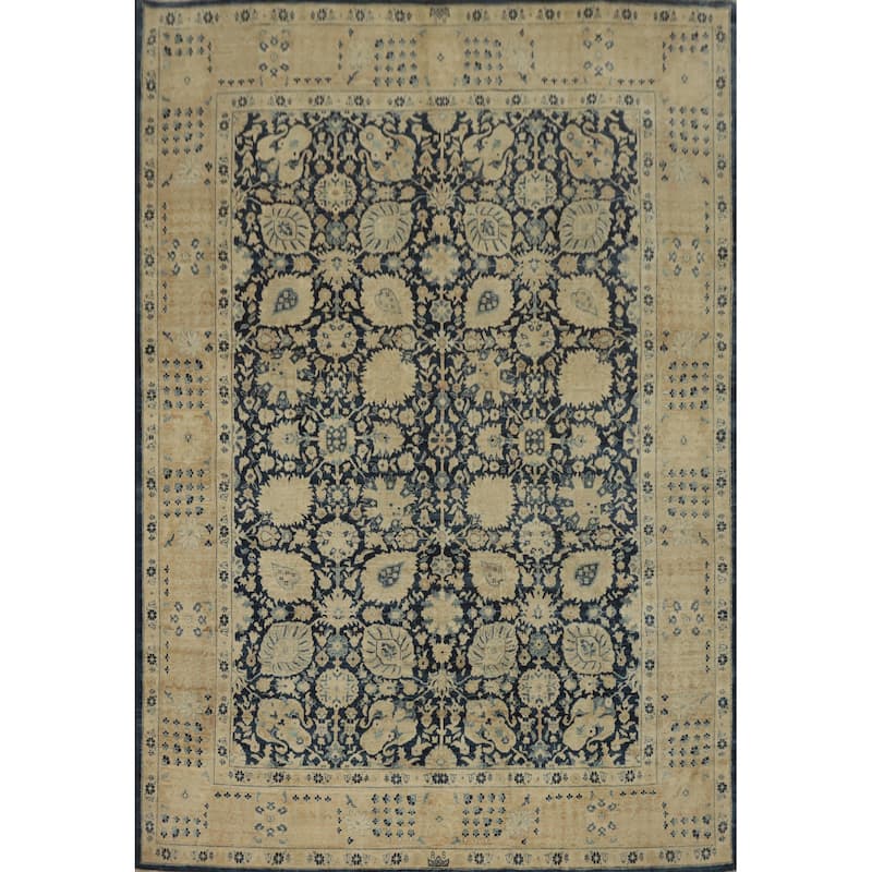 Hand Knotted Traditional Wool Blue Floral Area Rug - 9' 7'' X 8' 2''