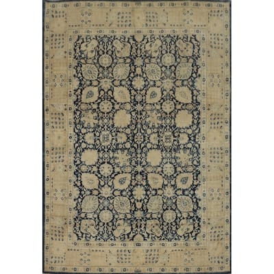 Hand Knotted Traditional Wool Blue Floral Area Rug - 9' 7'' X 8' 2''