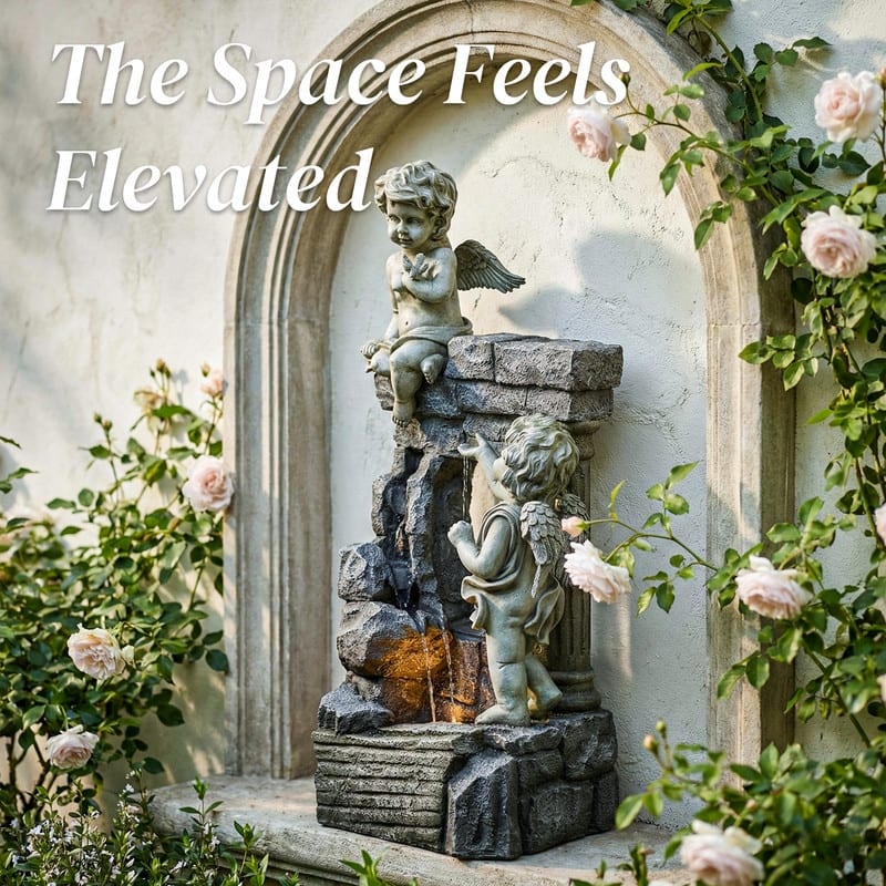 Angel Style Tiered Water Fountain with Water Curtain and LED Lights for Patio Decor