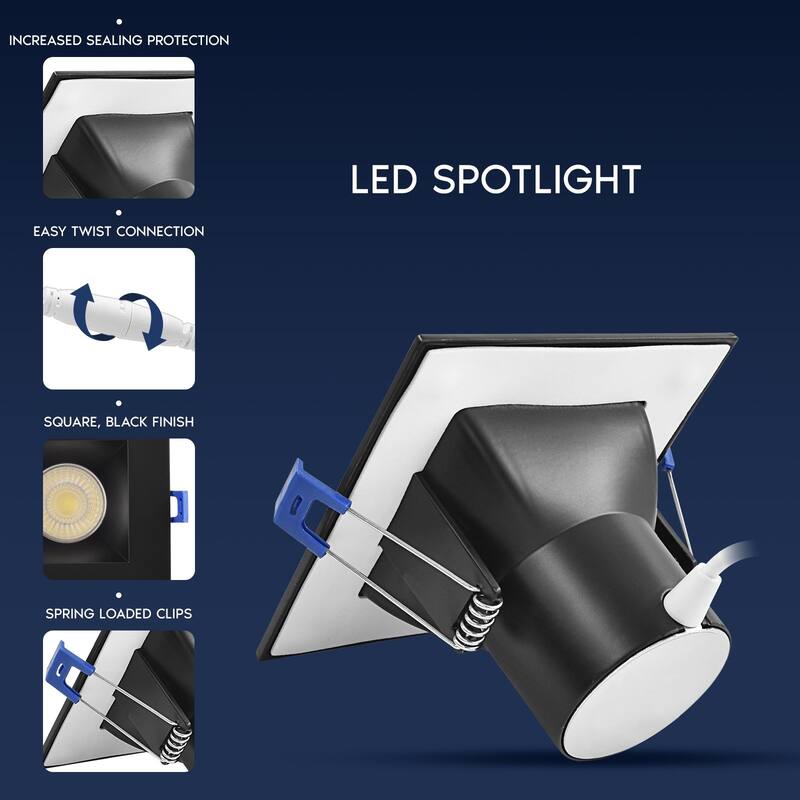 Luxrite 4 Inch Square LED Recessed Ceiling Light with J-Box, 12W, 5CCT Selectable 6 Pack