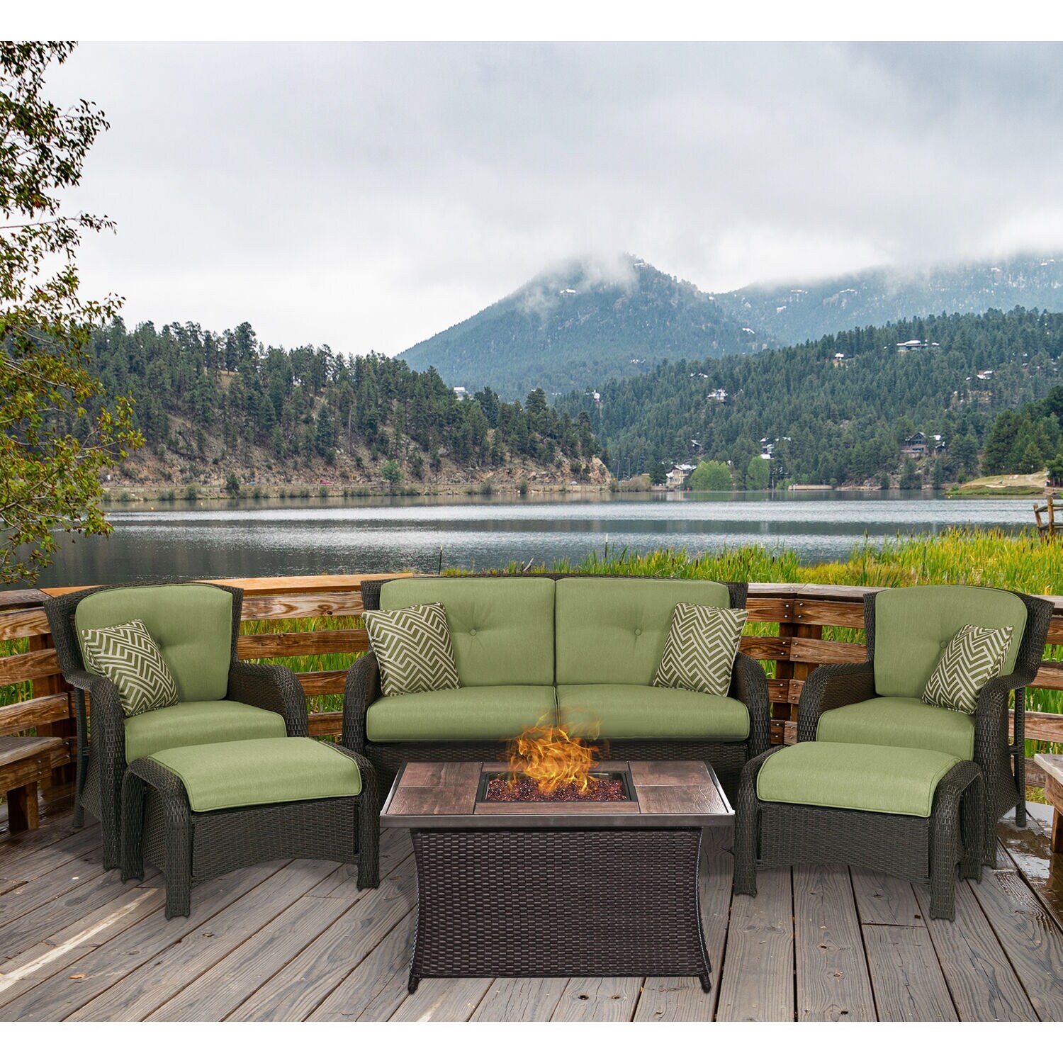 Hanover Outdoor Strathmere 6 Piece Lounge Set In Cilantro Green