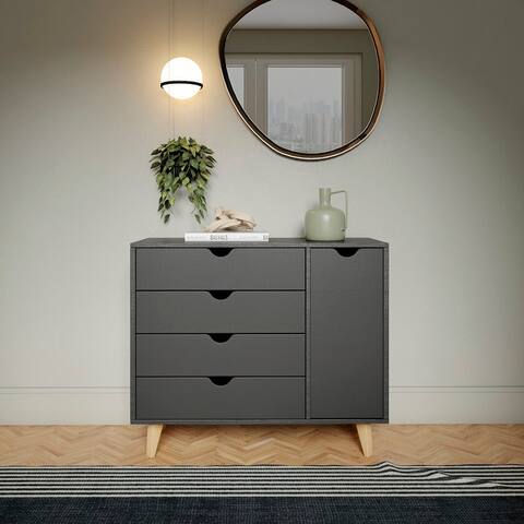 Minimalist 4-Drawer 1-Door Dresser - Black, White, or Natural Wood