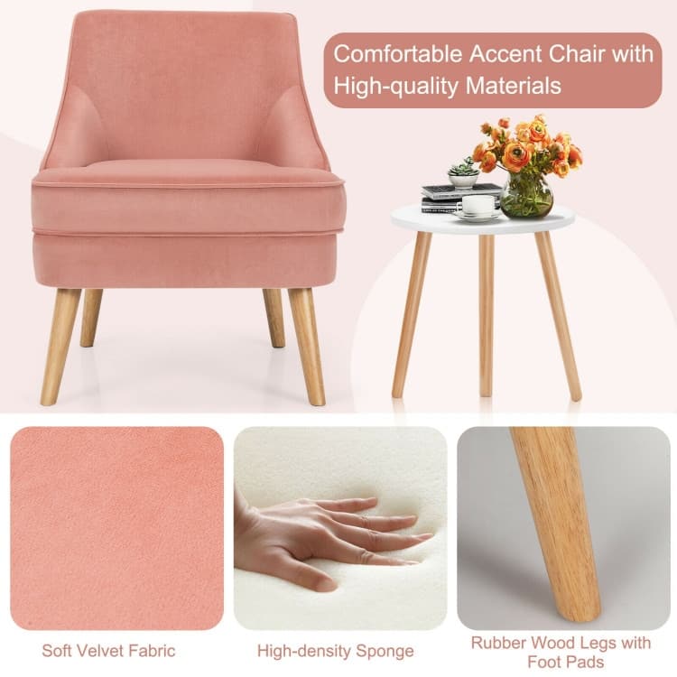 Velvet Upholstered Accent Chair with Rubber Wood Legs - 27" x 25" x 30" (L x W x H)