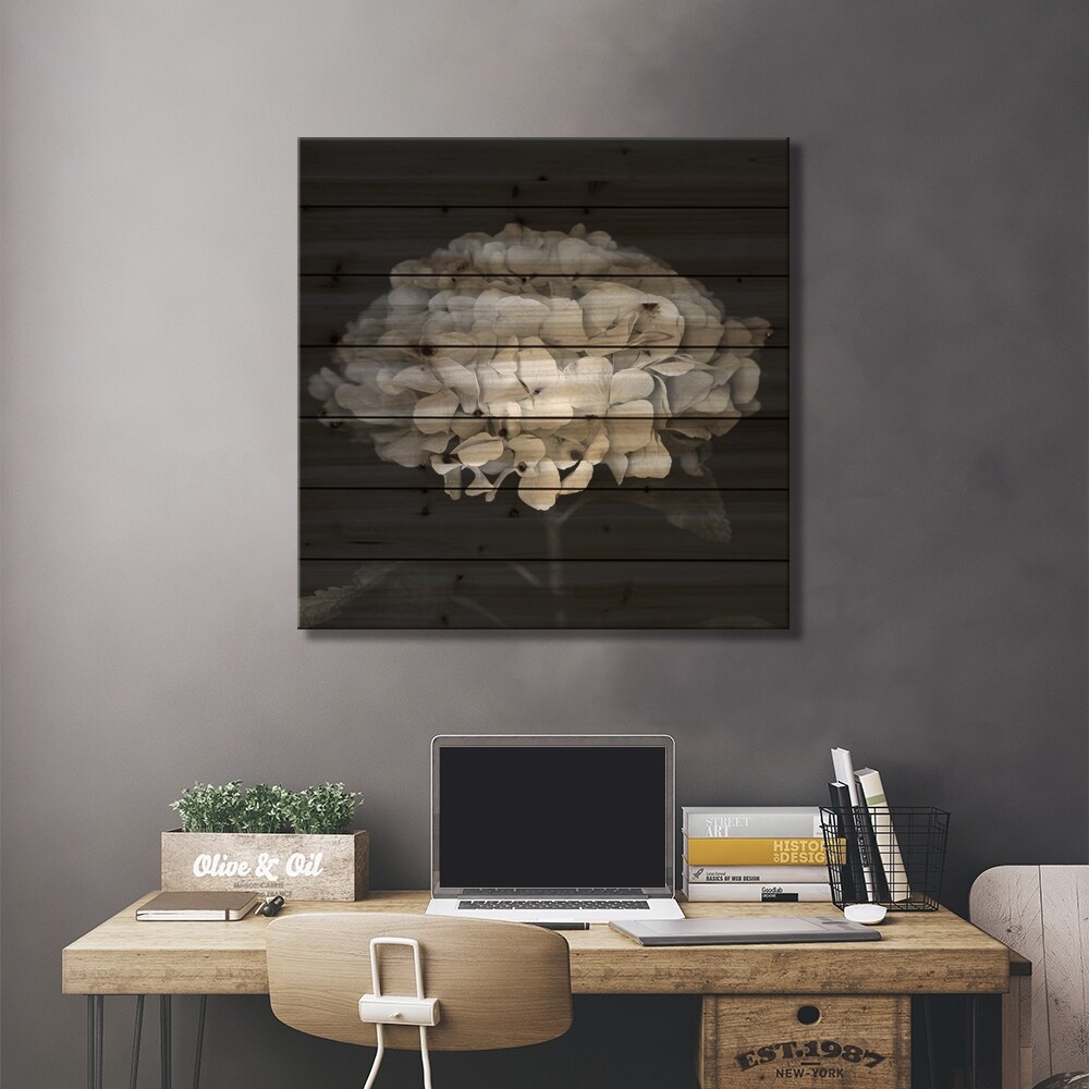 Hydrangea VI, B&W Print On Wood by Magda Indigo - Multi-Color