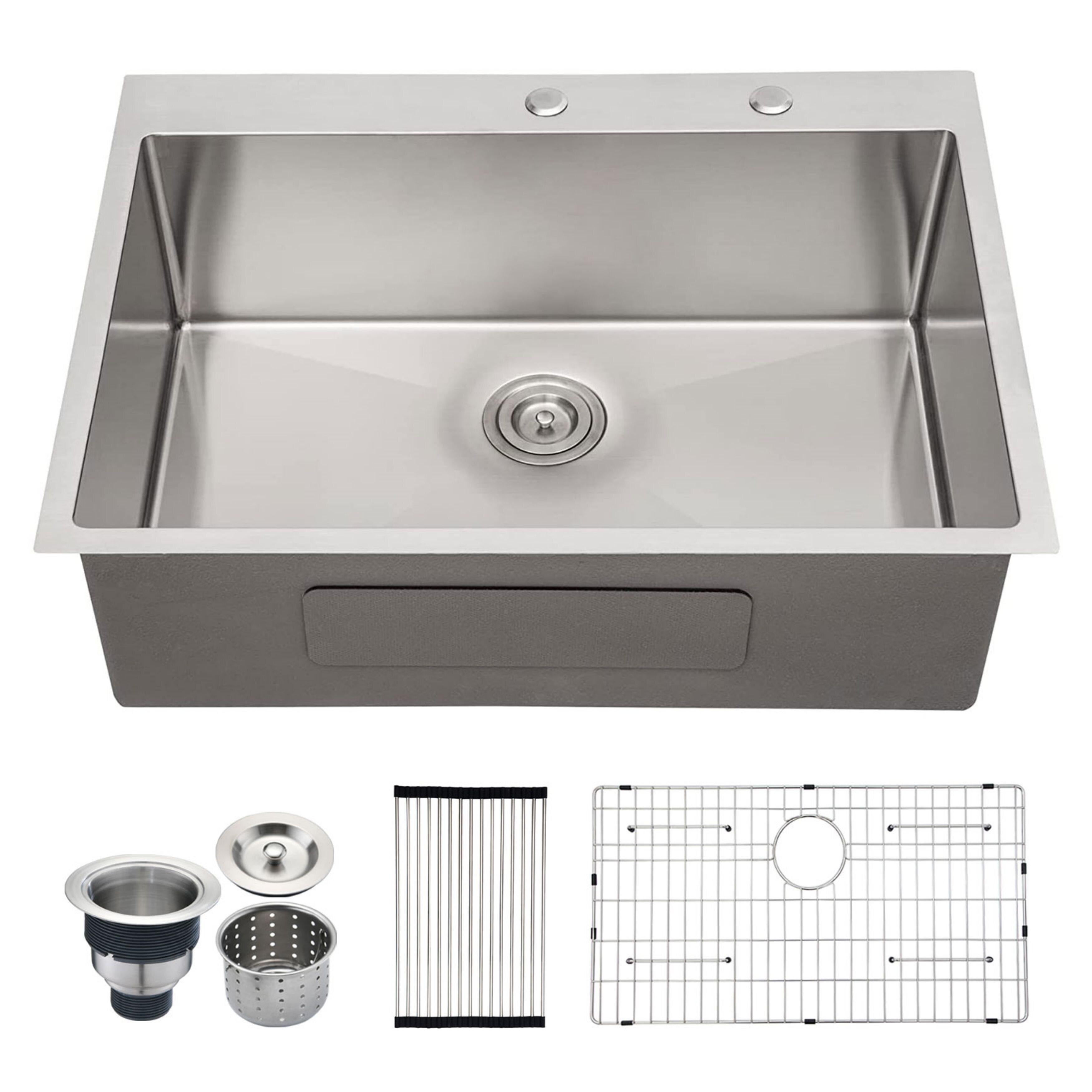 【めっちゃ変わる】 30'' Workstation Drop-In Bowl Single 2-Hole Steel Stainless その他