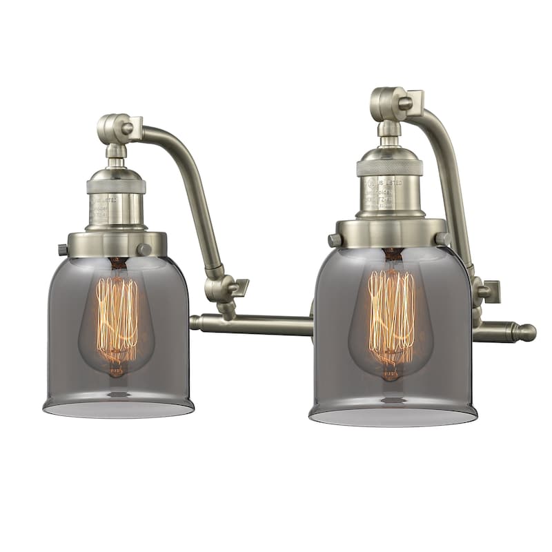 Innovations Lighting Small Bell 2 Light 18" Wide Bathroom Vanity Light - Satin Brushed Nickel / Smoked
