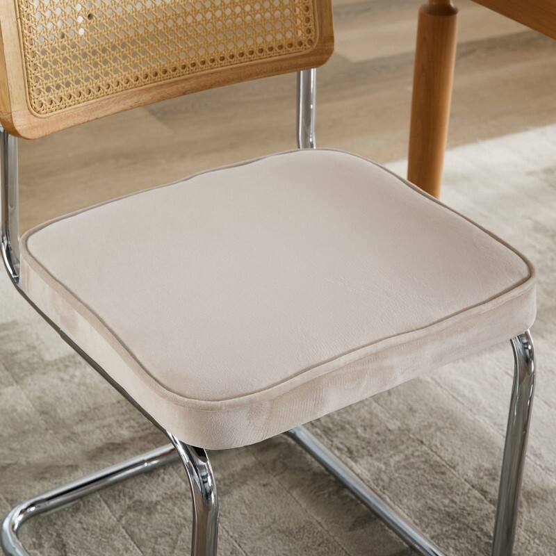 Mid Century Modern Dining Chairs Set of 2, Natural Cane Back & Stainless Chrome Base, Upholstered Rattan Kitchen Chairs