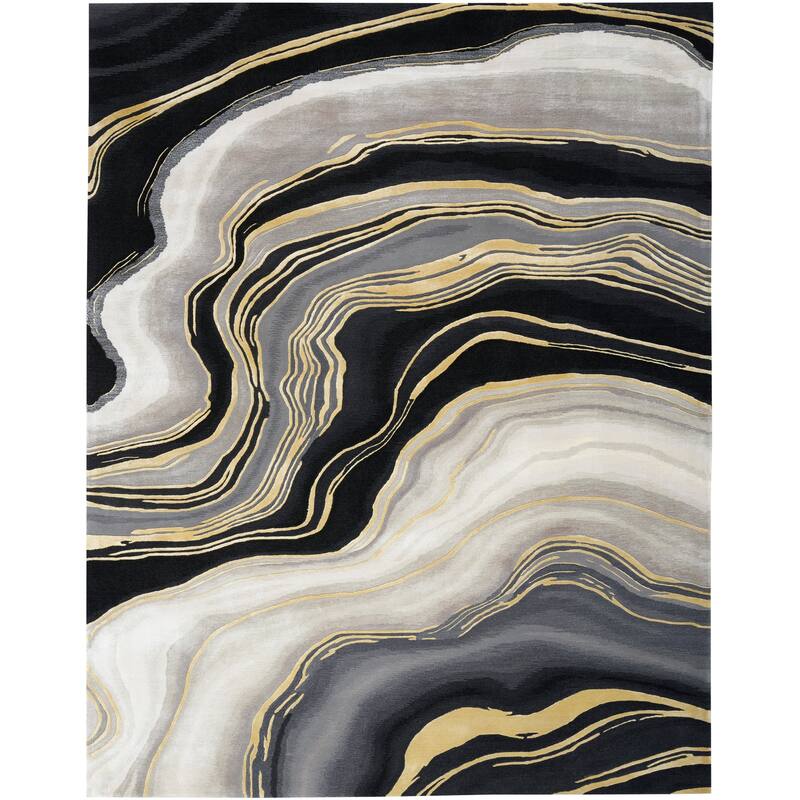 Nourison Prismatic Silver Green Modern Luxe Hand-Tufted Indoor Rug - Charcoal/Grey - 8'6" x 11'6"