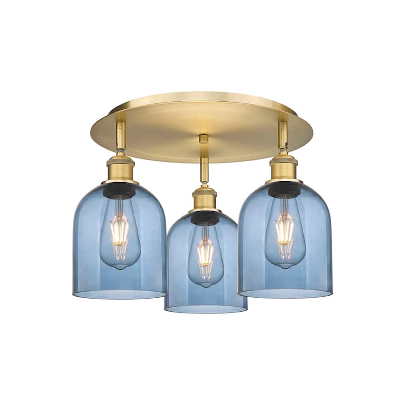Innovations Lighting 516-3C-11-18 Bella Flush Bella 3 Light 18" Wide - Brushed Brass / Princess Blue