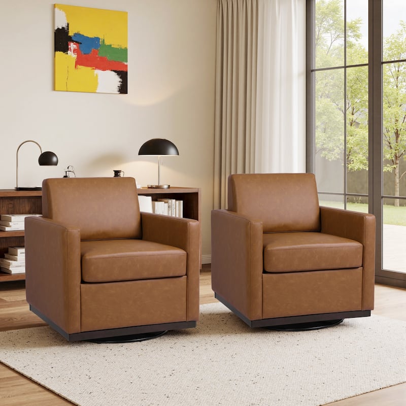 Modern Upholstered Swivel Accent Armchair Set of 2 - Brown/ Vegan Leather