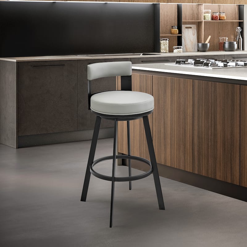 Flynn Faux Leather and Metal Bar or Counter Height Swivel Stool