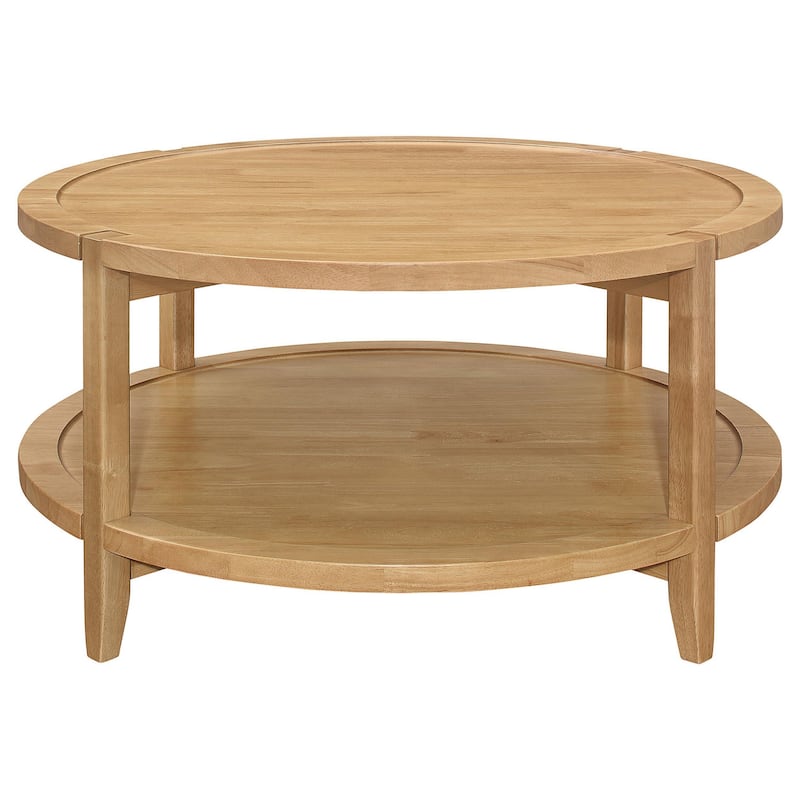 Camilia Coffee Table, 1 Shelf, Round Maple Brown Solid Wood, 36 Inch