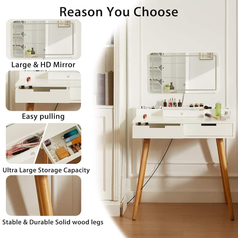 Makeup Vanity Desk with Removable Mirror and Lights, 3 Color Modes & Adjustable Brightness Dressing Table