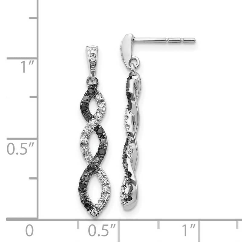 Curata 14k White Gold Black and White Diamond Twisted Post Earrings - 26x4mm Wide