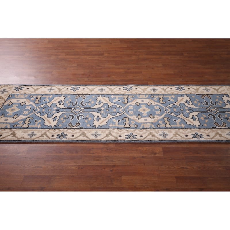 Blue Oushak Indian Runner Rug Hand-Knotted Wool Carpet - 2'6"x 8'1"