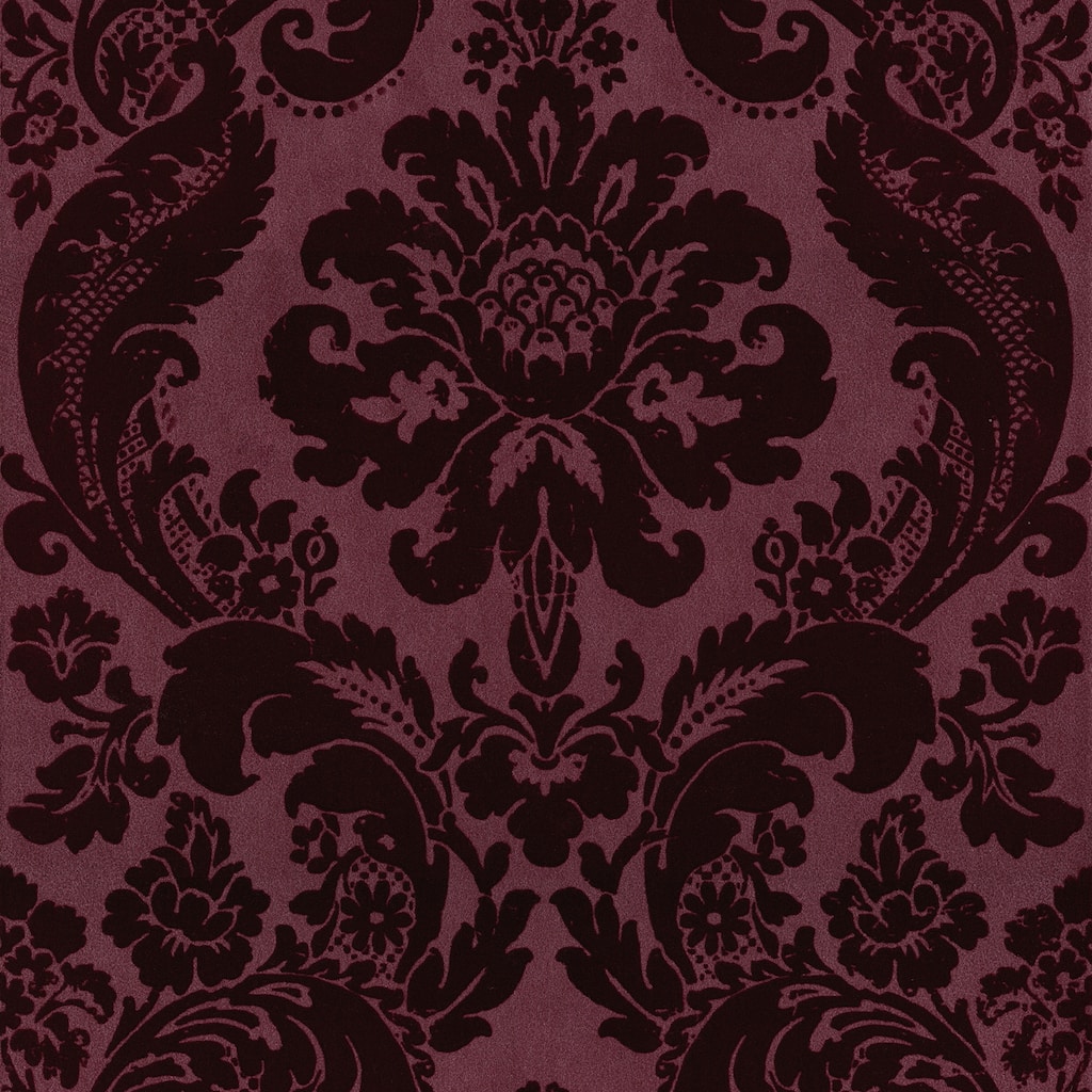 A-Street Prints Shadow Merlot Flocked Damask Wallpaper